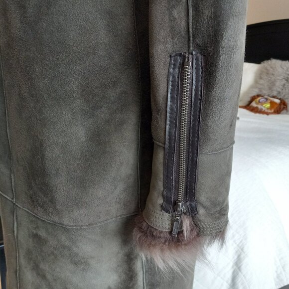 Belle Fare Burnaby Green Toscana Shearling Hooded Coat Sz S - Picture 5 of 16